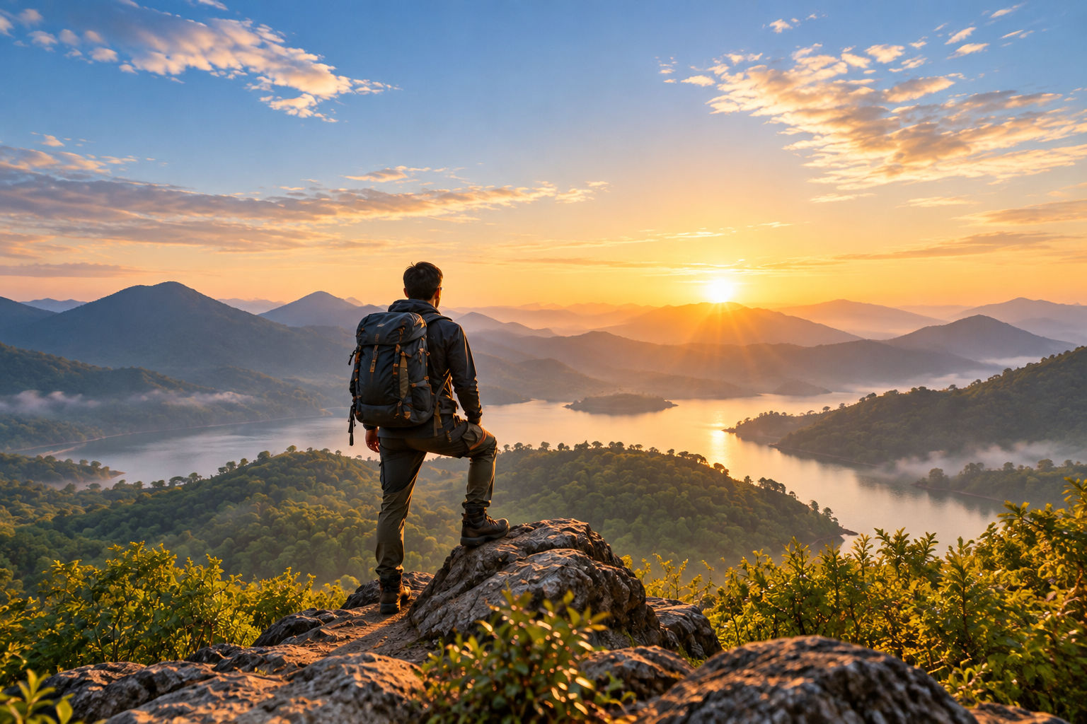 Person exploring a scenic landscape